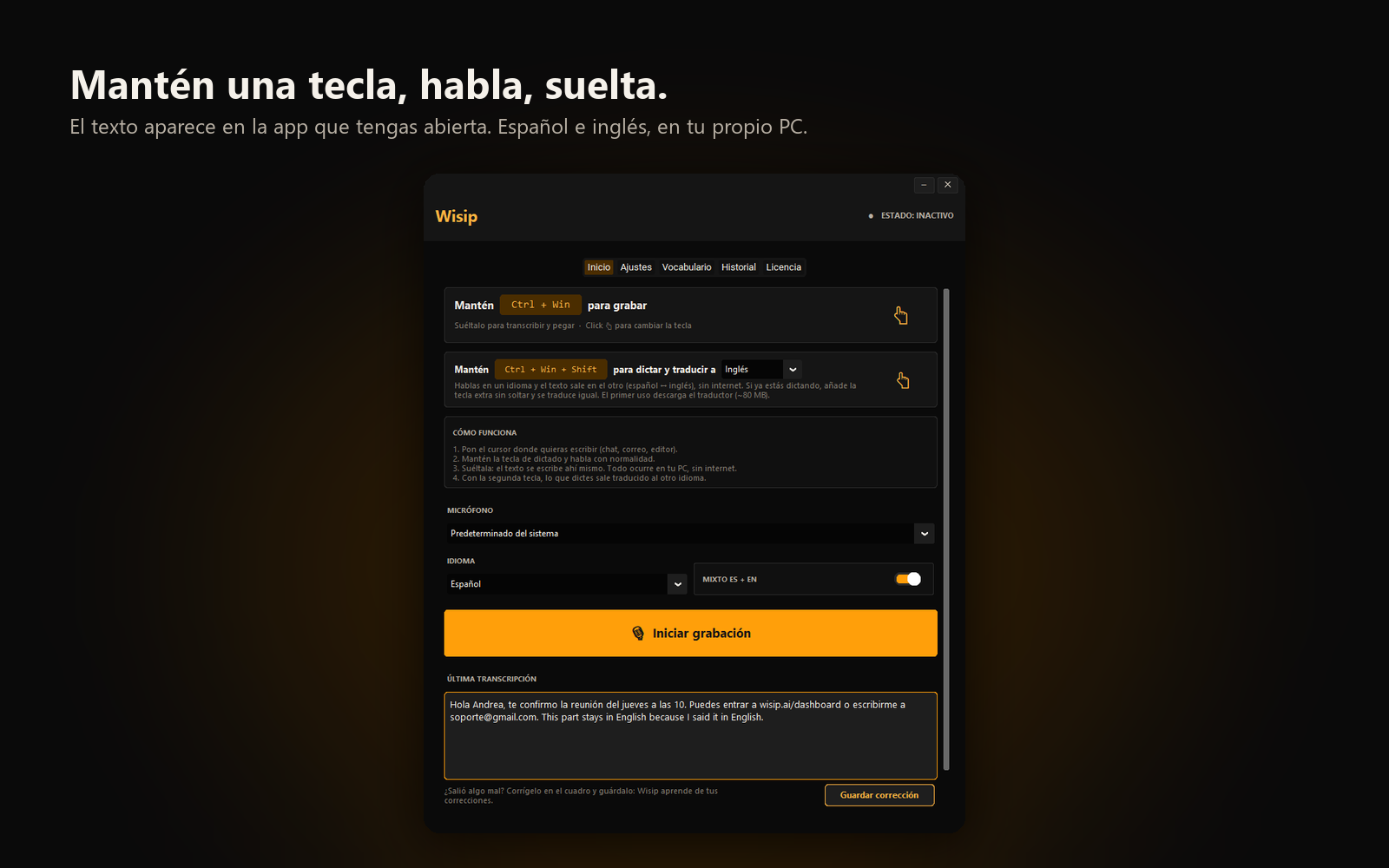 Pestaña Inicio de Wisip