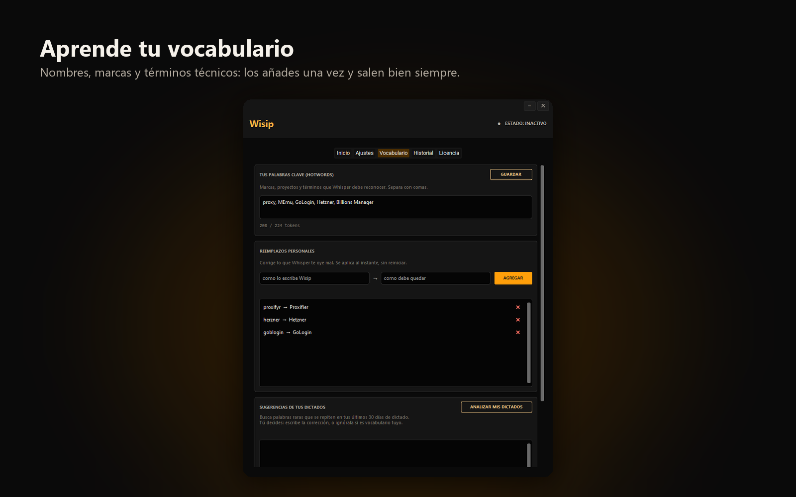 Pestaña Vocabulario